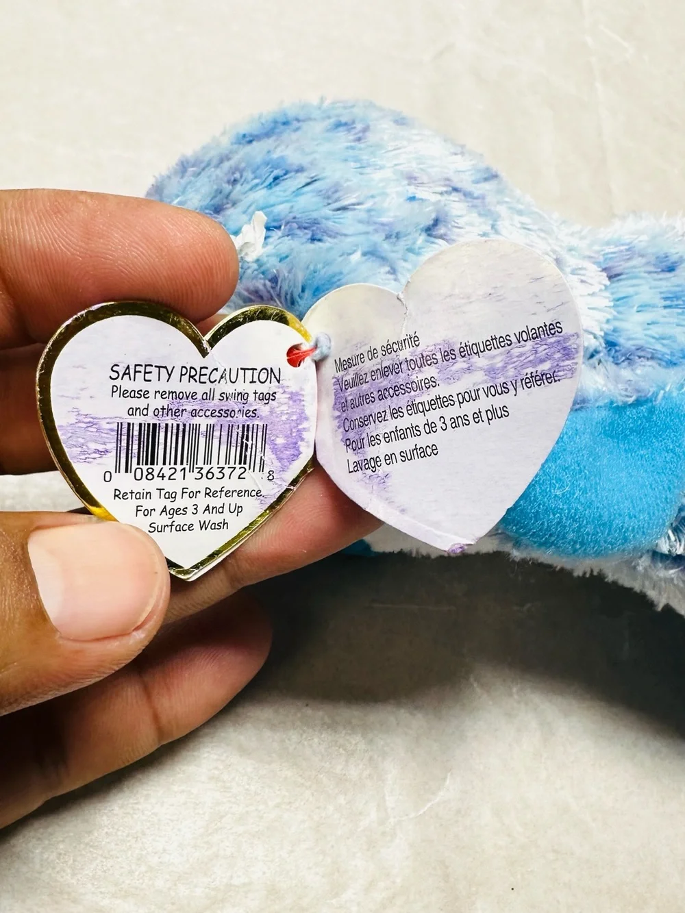 Ty Beanie Tony Blue White Speckled Plush Stuffed Animal